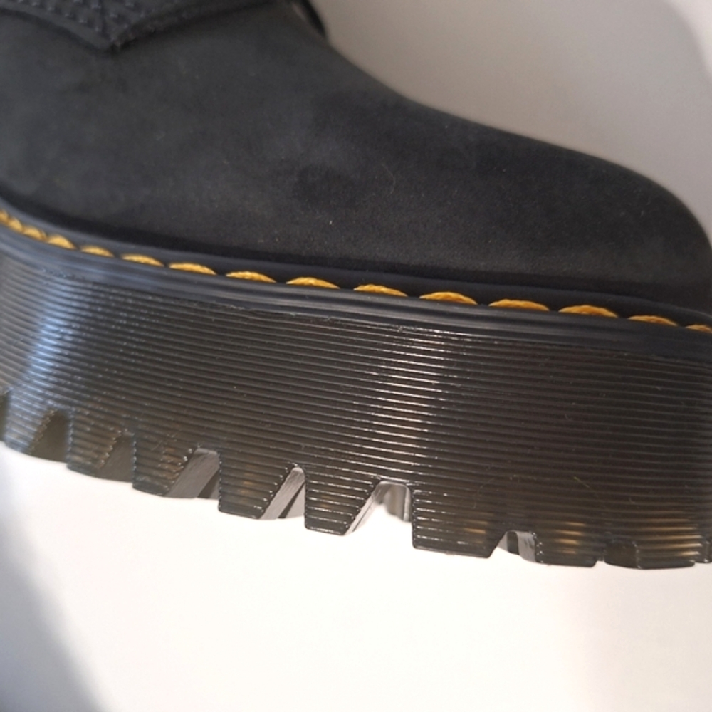 💎NWOB Dr. Martens "Leona" Black Suede Combat Heeled Boots - Picture 7 of 16